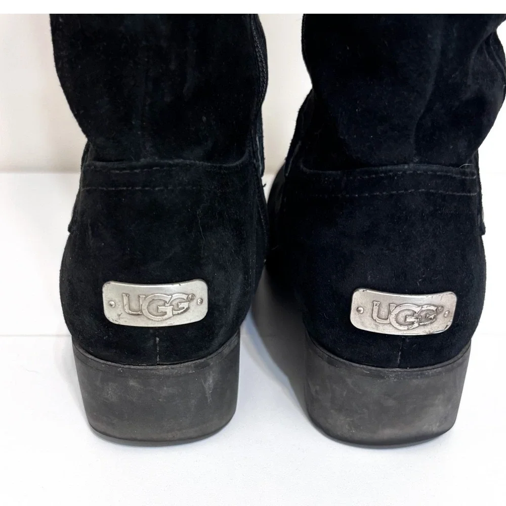 UGG Womens Jillian Shearling Lined Suede Boots 11 Black Riding Tall Zip Winter